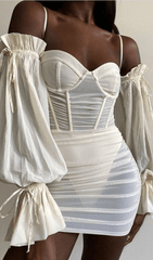 WHITE LANTERN SLEEVE TUBE DRESS