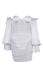 WHITE LANTERN SLEEVE TUBE DRESS