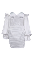 WHITE LANTERN SLEEVE TUBE DRESS