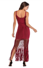 WINE DRAPED MAXI BANDAGE DRESS