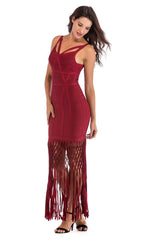 WINE DRAPED MAXI BANDAGE DRESS