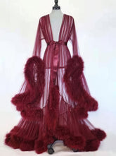 Feather Flared Sleeve Trailing Sheer Nightdress