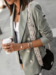 Solid Lapel Button Long Sleeve Blazer