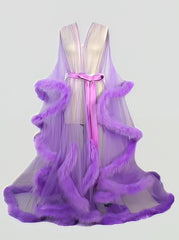 Feather Flared Sleeve Trailing Sheer Nightdress