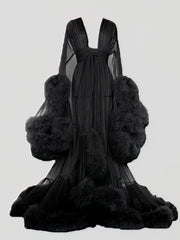 Feather Flared Sleeve Trailing Sheer Nightdress