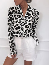 Leopard Print Lapel Button Long Sleeve Blouse