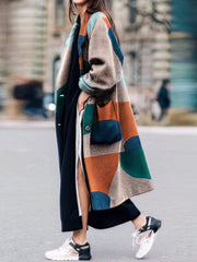 Lapel Multicolor Graphic Print Long Sleeve Coat