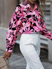 Lapel Single Breasted Printed Long Sleeve Blouse