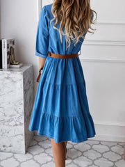Lapel Button Pocket Denim Shirt Dress