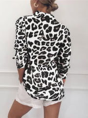 Leopard Print Lapel Button Long Sleeve Blouse