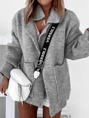 Revers Tasche Strickpullover Cardigan Mantel