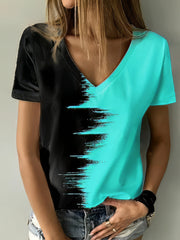 Camiseta de manga corta con cuello en V estampada