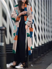 Lapel Multicolor Graphic Print Long Sleeve Coat