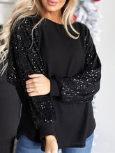 Camiseta de manga larga raglán con cuello redondo y costura de lentejuelas