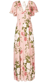 MAXIKLEID MIT BLUMENPRINT UND V-AUSSCHNITT IN PINK