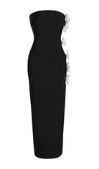 VESTIDO BANDAGE CON ABERTURA ALTA Y LAZOS BLANCOS