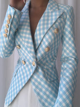Zweireihiger karierter Tweed-Blazer