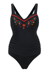 Schwarzer Badeanzug mit Stickerei