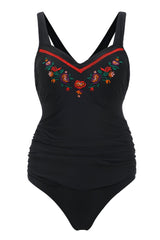 Schwarzer Badeanzug mit Stickerei