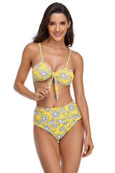Bedruckter Bikini mit hoher Taille und Knoten