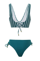 Green V-Neck Two Pieces Swimsuit