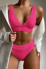 Two Piece High Waist Solid Color Bikini