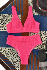 Two Piece High Waist Solid Color Bikini