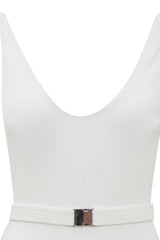 White V-Neck One Piece Swimwear