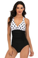 One Piece Black Polka Dots Swimsuit