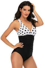 One Piece Black Polka Dots Swimsuit