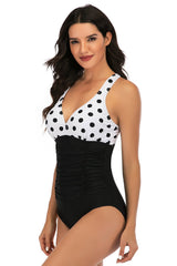 One Piece Black Polka Dots Swimsuit