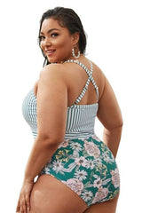 Flower Print High Waisted Swimsuit