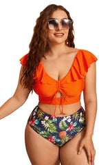 Plus Size Orange Floral Bikini
