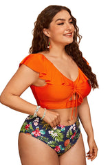 Plus Size Orange Floral Bikini