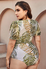 Green Leaf Print One Piece Plus Size Swimsuit