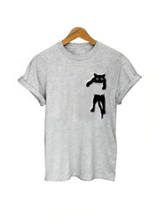 Pocket Cat T-Shirt Damen Süßes Schwarzes Kätzchen
