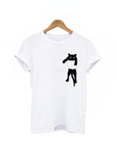 Pocket Cat T-Shirt Damen Süßes Schwarzes Kätzchen