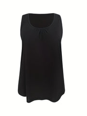 Camiseta básica de tirantes de talla grande, camiseta de tirantes de cuello redondo fruncido liso de talla grande para mujer, elástica y de corte medio