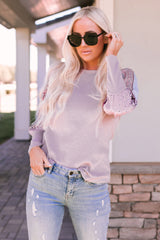 Rosa Langarm-Top mit Patchwork-Muster und Waffelstrick