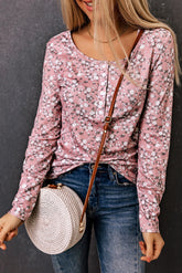 Rosa Henley-Oberteil mit langen Ärmeln und Blumenmuster
