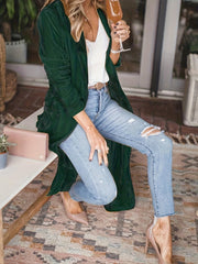 Freizeitmantel in Übergröße, Damen-Cardigan aus massivem Samt mit langen Ärmeln und offener Vorderseite