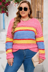 Rosa Oversize-Pullover mit Streifen in Übergröße
