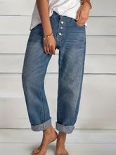 Retro Rolled Hem Single-Breasted Closure Straight Loose Casual Jeans