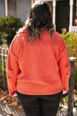 Oranges Sweatshirt mit O-Ring-Reißverschluss und Taschen in Übergröße