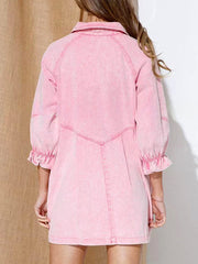 Stylish Retr Denim Lantern Sleeve Mini Dress