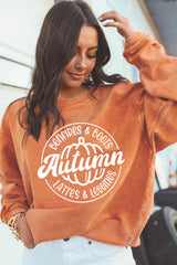 Oranges Oversize-Sweatshirt mit Herbstkürbis-Grafikdruck und Kordelzug