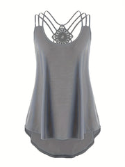 Plus Size Cami Top mit einfarbiger Kontrastspitze und überkreuztem Saum, Damen Plus Size Leicht dehnbares Freizeittop