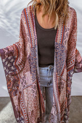 Pink Geometric Print Open Front Kimono