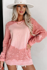Rosa gebleichtes Pullover-Sweatshirt mit Rundhalsausschnitt