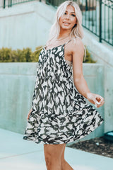 A-Linien-Camisole-Kleid mit gemustertem Muster, Spaghettiträgern und Knöpfen